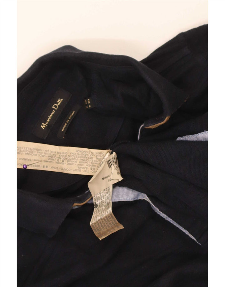 Massimo Dutti Herren-Langarm-Poloshirt, mittelmarineblaue Baumwolle
