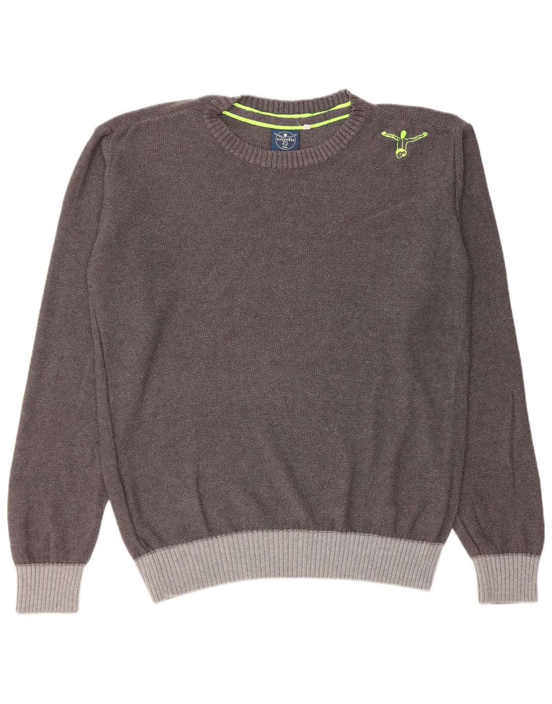 CHIEMSEE Herren-Pullover mit Rundhalsausschnitt, mittelgraue Colourblock-Baumwolle