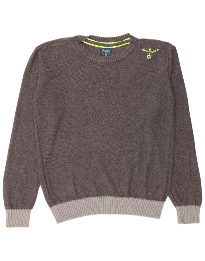 CHIEMSEE Herren-Pullover mit Rundhalsausschnitt, mittelgraue Colourblock-Baumwolle