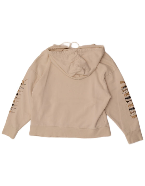 Puma Womens Graphic Hoodie Pullover UK 14 Medium Off White Cotton