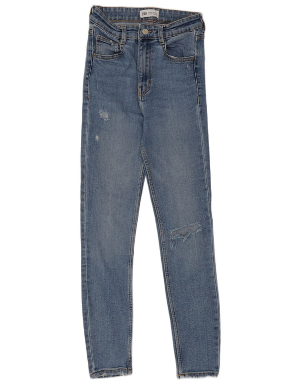 Zara Damen Distressed Skinny Jeans EU 36 XS W26 L26 Blau