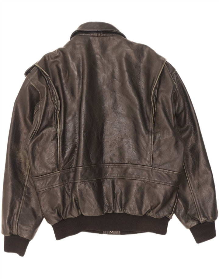 Vintage Herren Militärlederjacke UK 42 XL Schwarz