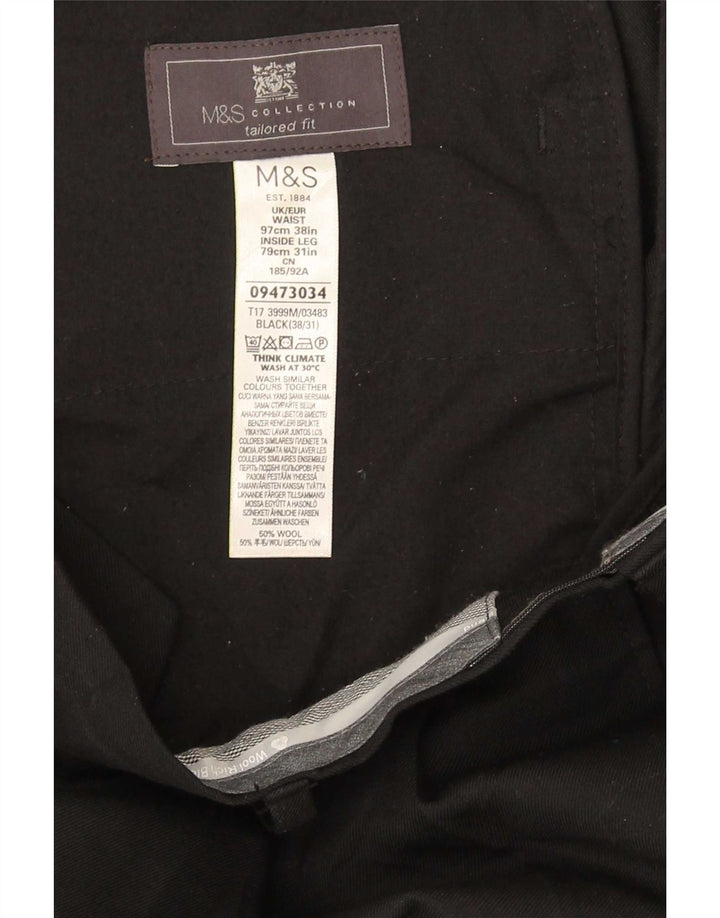 Marks & Spencer Herren-Anzughose mit passgenauer Passform, W38 L31, schwarze Wolle