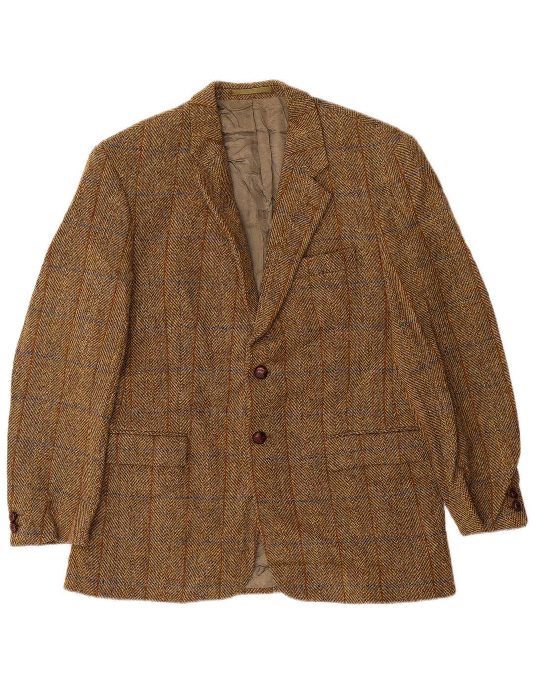 HARRIS TWEED Herren-Blazer mit 2 Knöpfen, UK 38, mittelbraun, Fischgrätenmuster