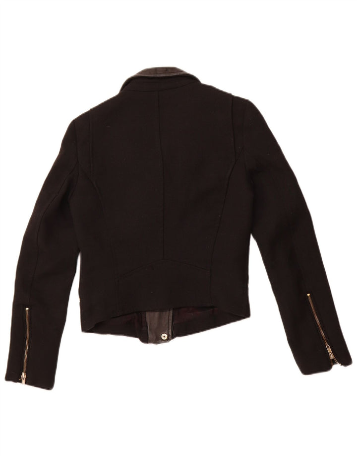 ZARA Damen Crop Bikerjacke UK 6 XS Schwarz Polyester