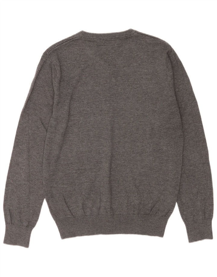 Calvin Klein Herren-Pullover mit V-Ausschnitt aus mittelgrau gefleckter Baumwolle