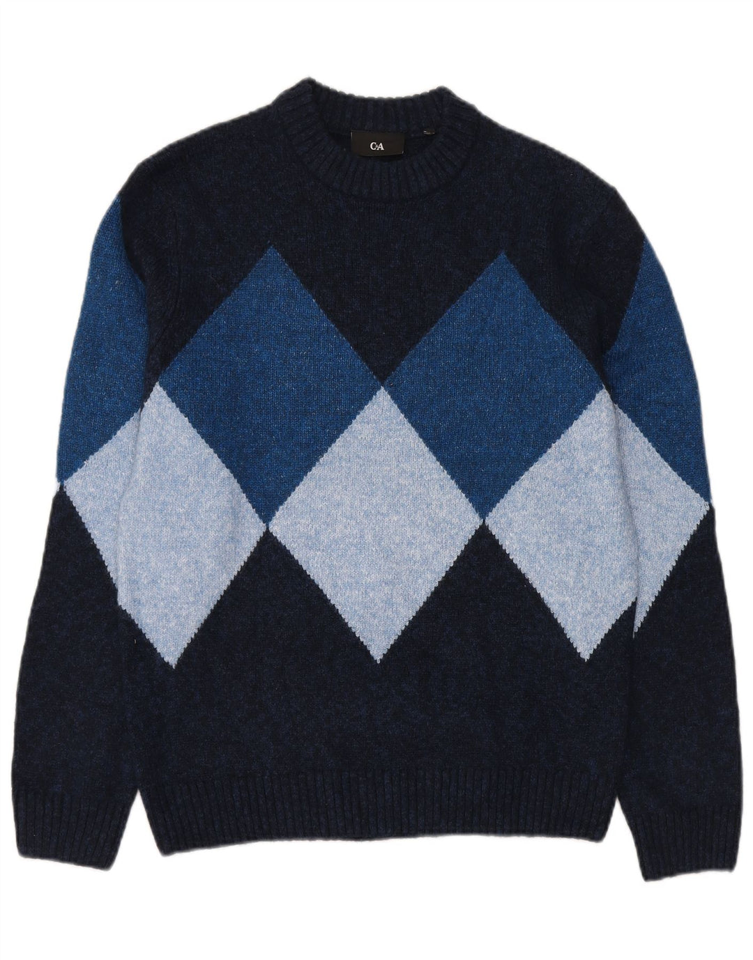 C & A Herren-Pullover mit Rundhalsausschnitt, Größe S, Marineblau mit Argyle-Muster/Diamantmuster