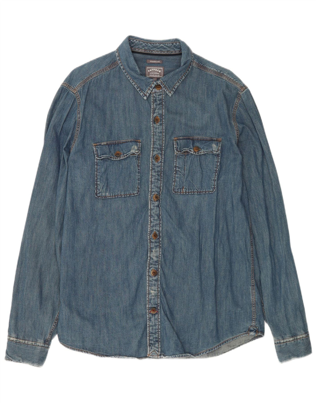 Fat Face Herren-Jeanshemd mit klassischer Passform, große blaue Baumwolle