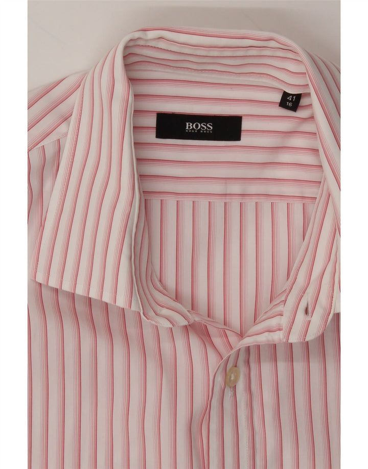 HUGO BOSS Mens Shirt Size 41 16 Large Pink Striped Cotton Vintage Hugo Boss and Second-Hand Hugo Boss from Messina Hembry 