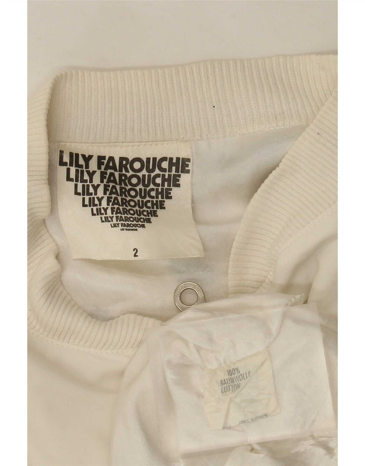Lily Farouche Damen-Bomberjacke mit Grafik, übergroß, US 2 XS, Weiß, Paisleymuster