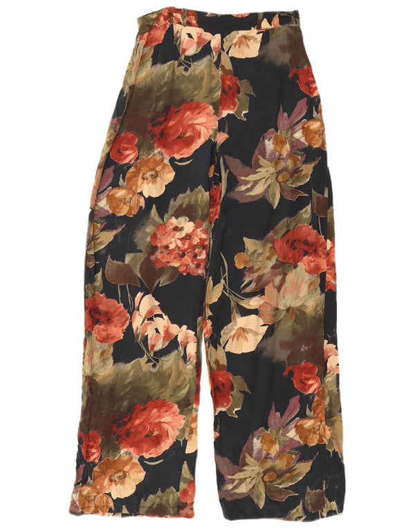 Vintage Damen Freizeithose mit hoher Taille und weitem Bein, W26, L29, Schwarz geblümt
