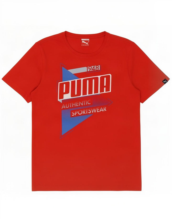 Puma Herren Grafik-T-Shirt-Oberteil aus mittelroter Baumwolle