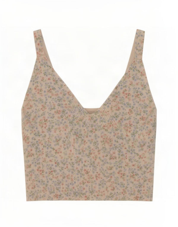 Zara Damen Crop Cami Top UK 12 Medium Off White Floral Polyamid