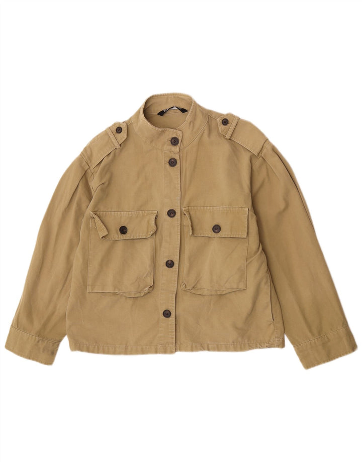 Zara Damen Übergroße Militärjacke UK 10 Small Khaki Baumwolle