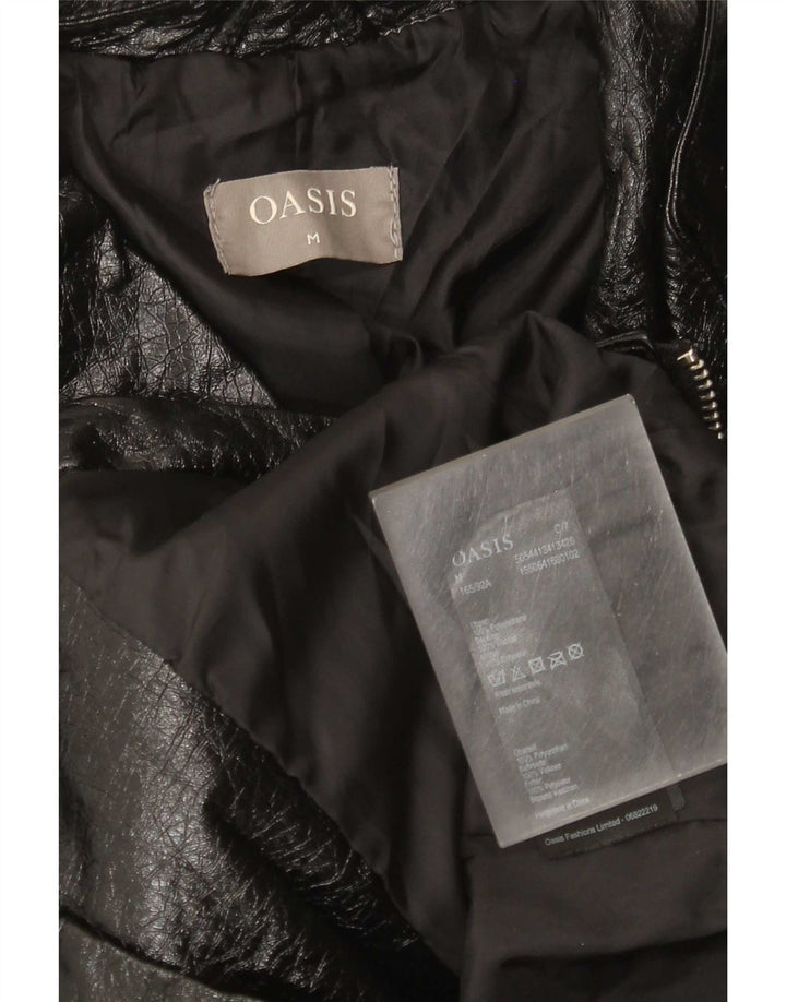 Oasis Damen Crop Kunstleder Bikerjacke UK 12 Medium Schwarz Polyurethan