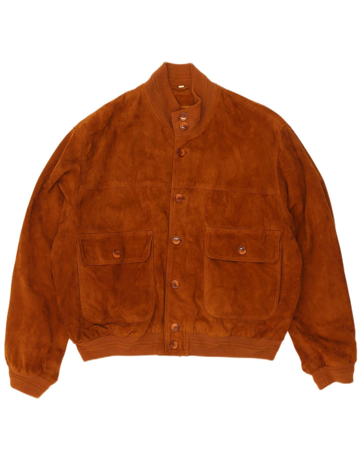 Vintage Herren Wildleder Bomberjacke IT 50 Großes braunes Leder