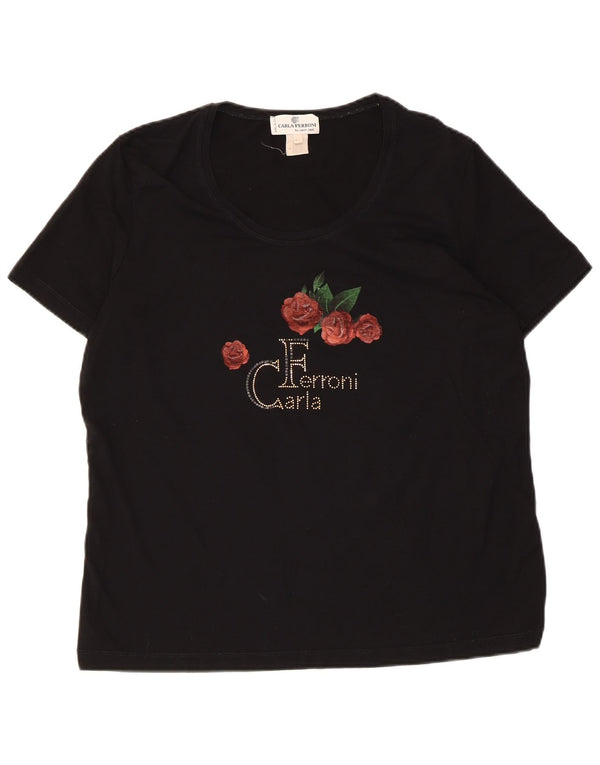 CARLA FERRONI Damen Grafik T-Shirt Top UK 18 XL Schwarz Viskose