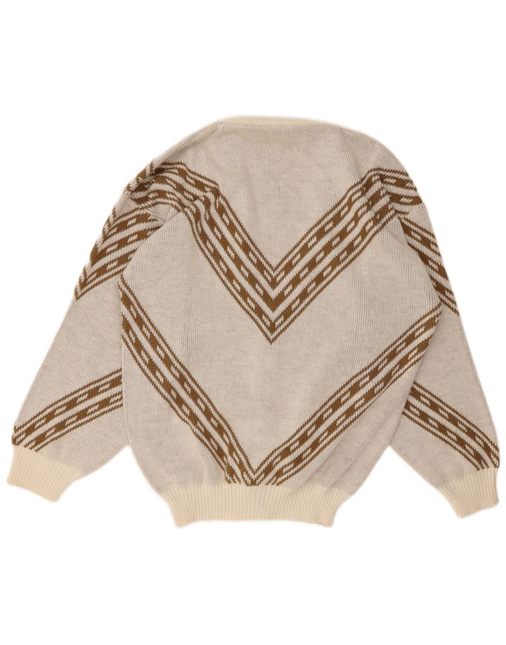 Vintage Herren Cardigan Pullover XL Off White Geometrisches Acryl