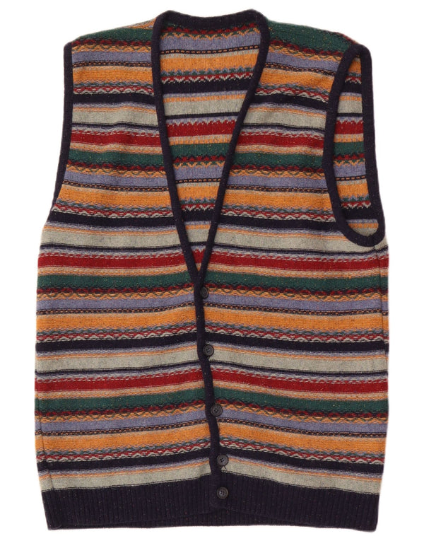 Vintage Herren ärmelloser Cardigan Pullover Medium Mehrfarbig gestreift Wolle