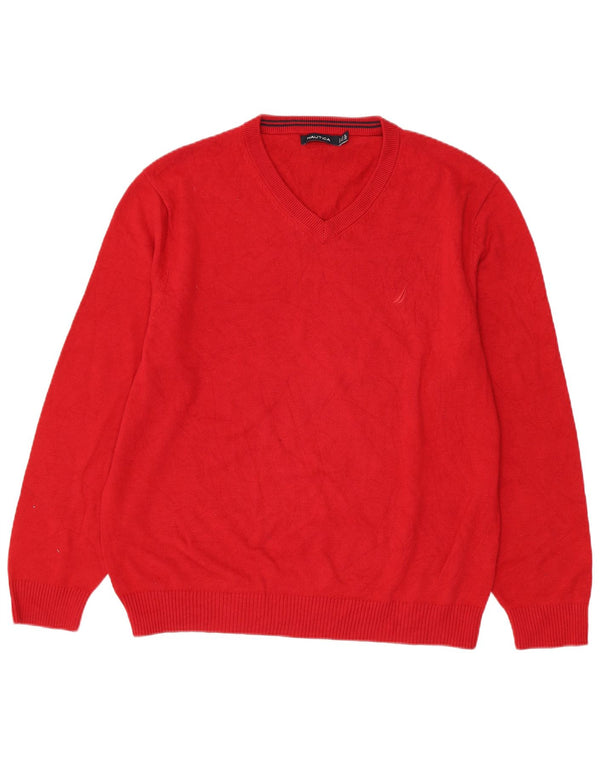 Nautica Herren-Pullover mit V-Ausschnitt, XL, rote Baumwolle