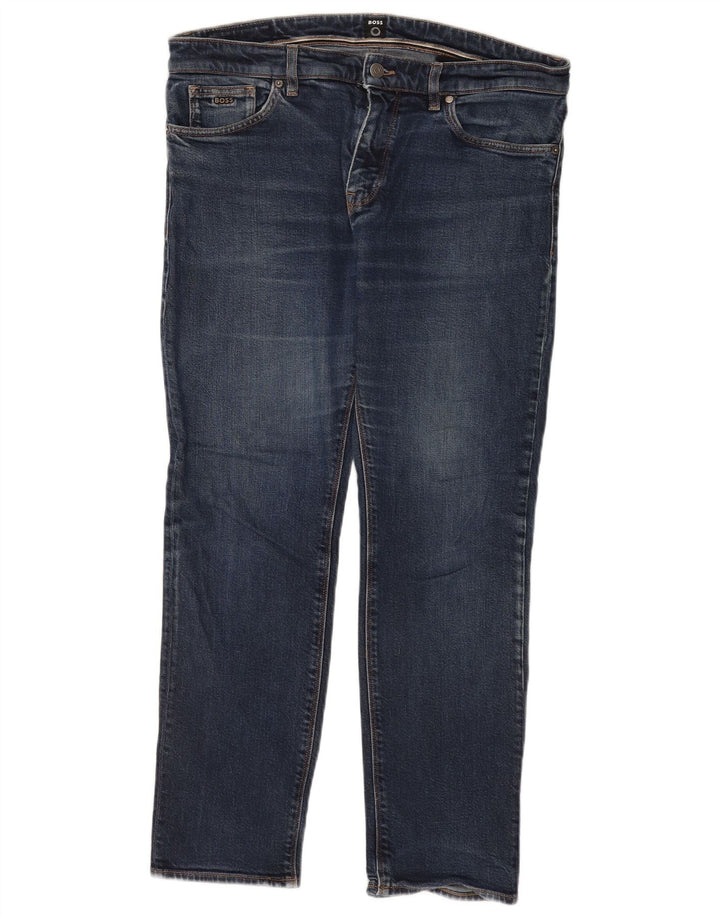 Hugo Boss Herren Straight Jeans W36 L30 Blaue Baumwolle