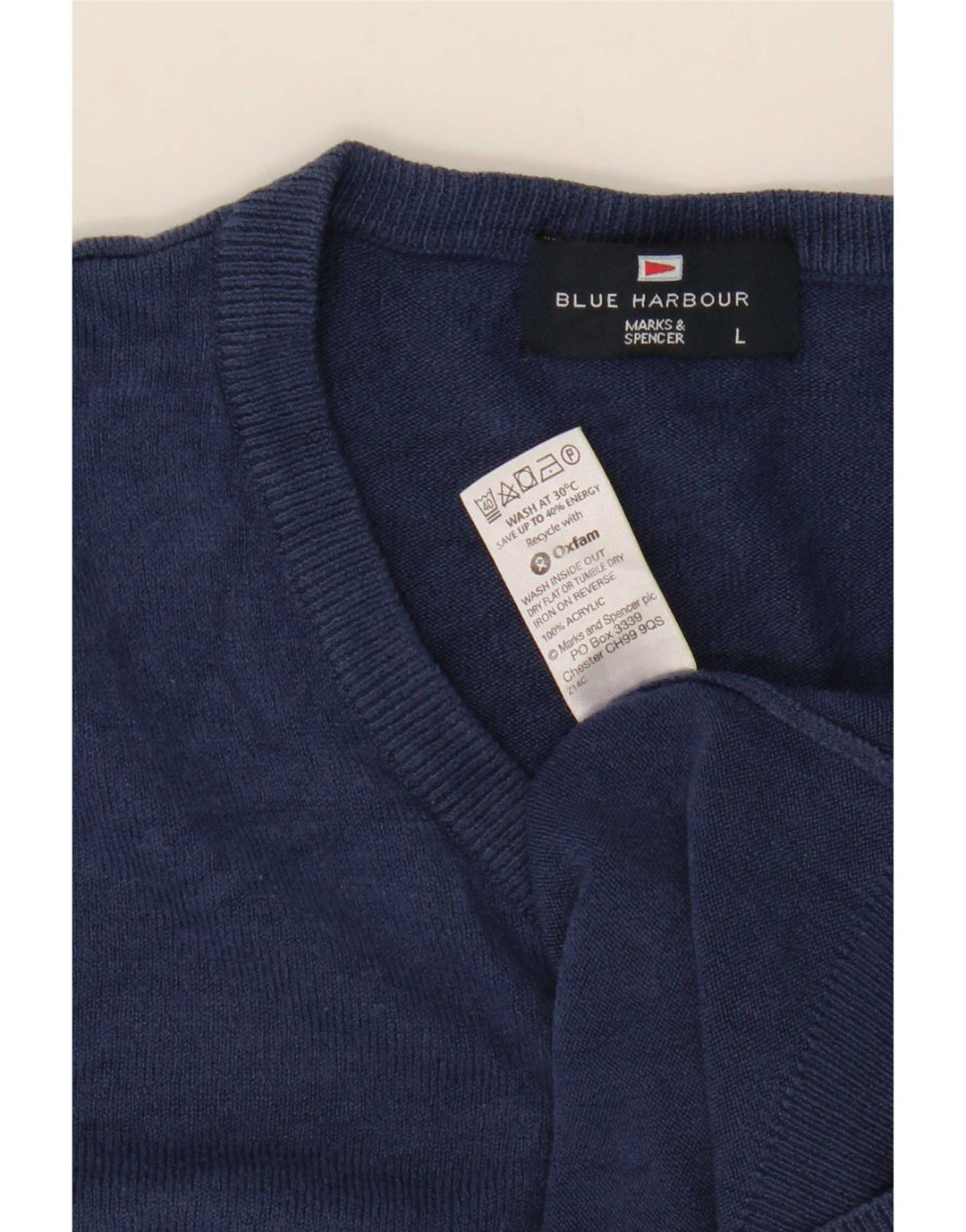 Marks & Spencer Herren Blue Harbour Pullover mit V-Ausschnitt, Größe L, Marineblau