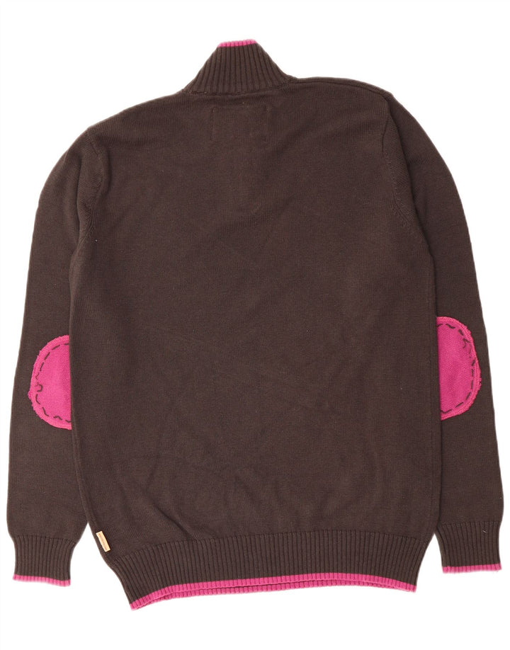 MACHU PICCHU Mens Zip Neck Jumper Sweater Medium Brown Cotton