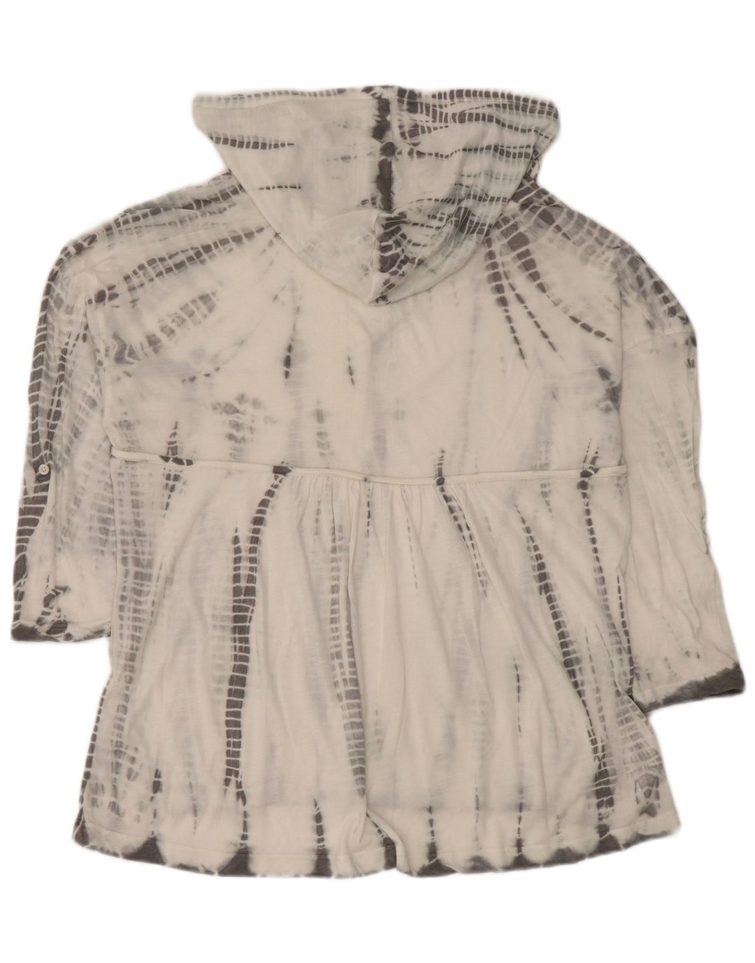 Vintage Damen Kapuzenoberteil 3/4 Ärmel UK 14 Mittelweißes Batik-Polyester