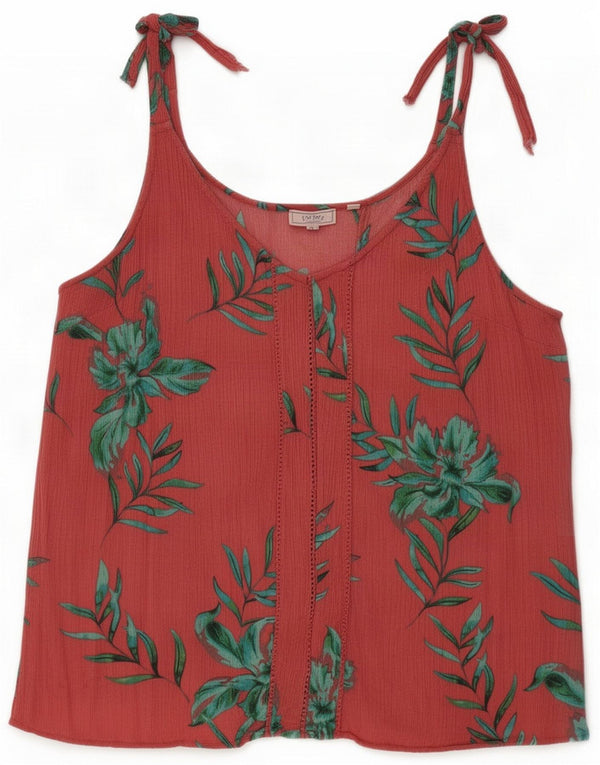 Fat Face Damen ärmelloses Blusenoberteil UK 14 Große rote Blumenviskose