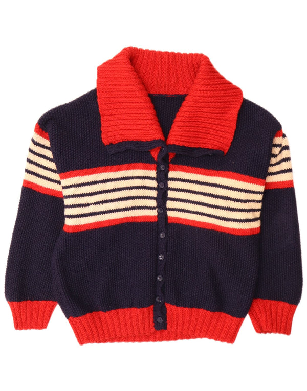 Vintage Damen Cardigan Pullover UK 14 Groß Marineblau gestreift