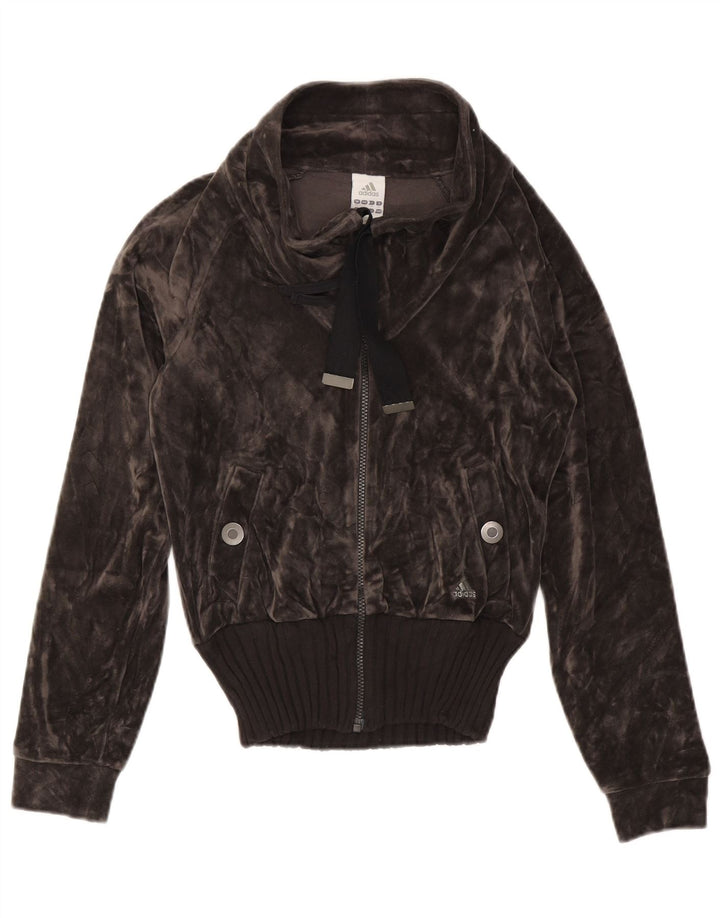 ADIDAS Samt-Trainingsoberteil für Damen, UK 12, mittelgraue Baumwolle