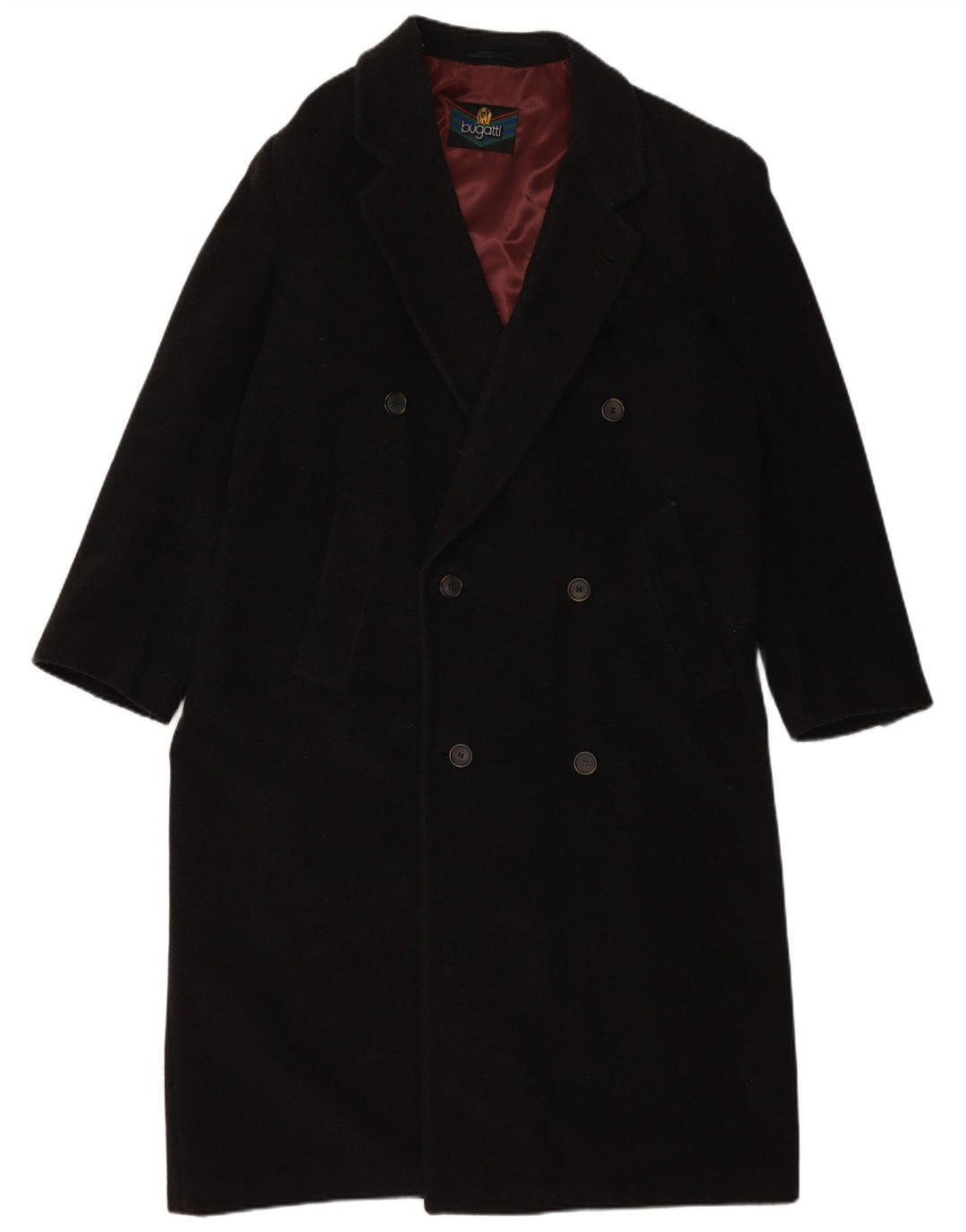 BUGATTI Herren Loose Fit Zweireihiger Mantel IT 48 Mittelschwarze Wolle