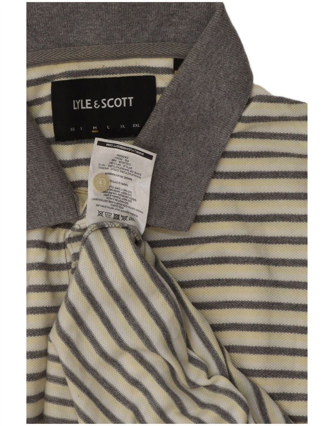Lyle & Scott Herren-Poloshirt aus mittelgroßer, cremefarbener, gestreifter Baumwolle