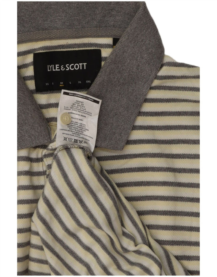 Lyle & Scott Herren-Poloshirt aus mittelgroßer, cremefarbener, gestreifter Baumwolle