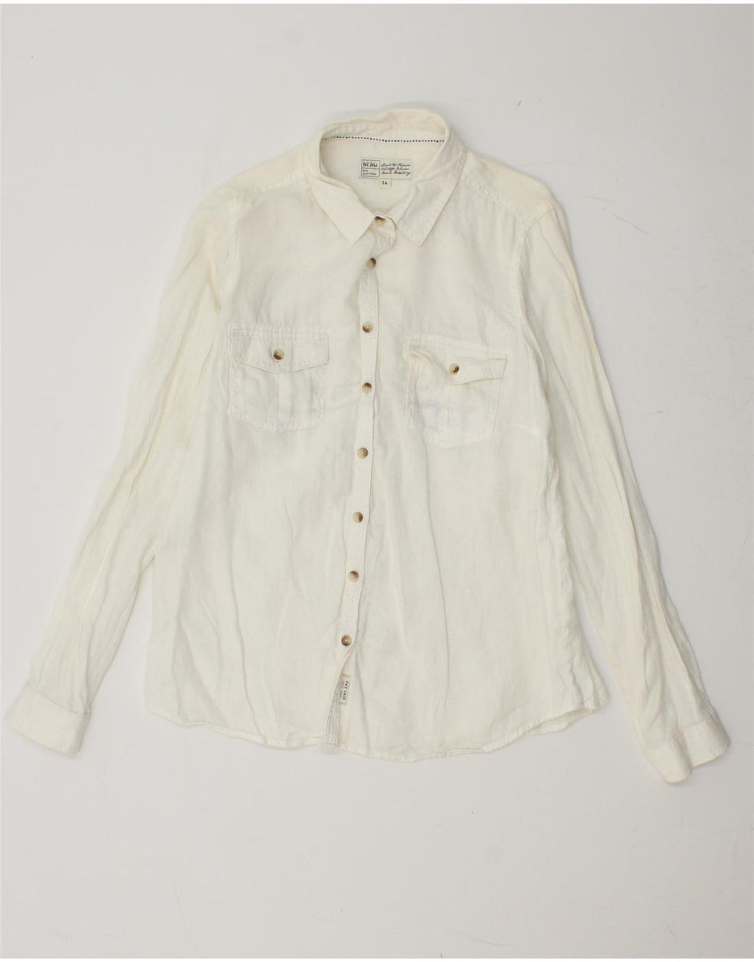 FAT FACE Damen-Hemd UK 14 Medium aus weißem Leinen