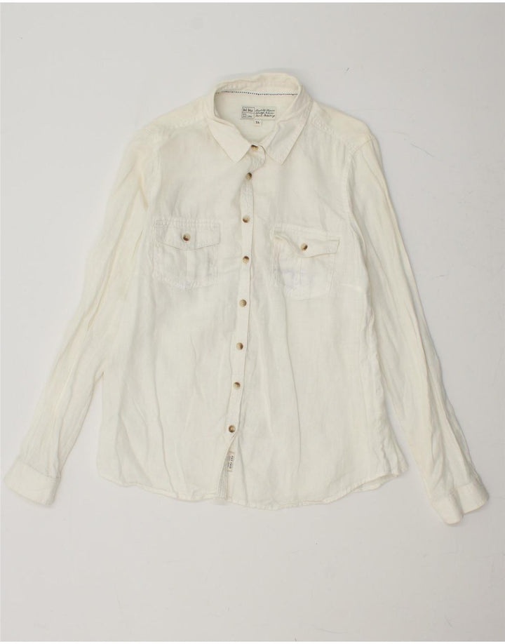 FAT FACE Damen-Hemd UK 14 Medium aus weißem Leinen