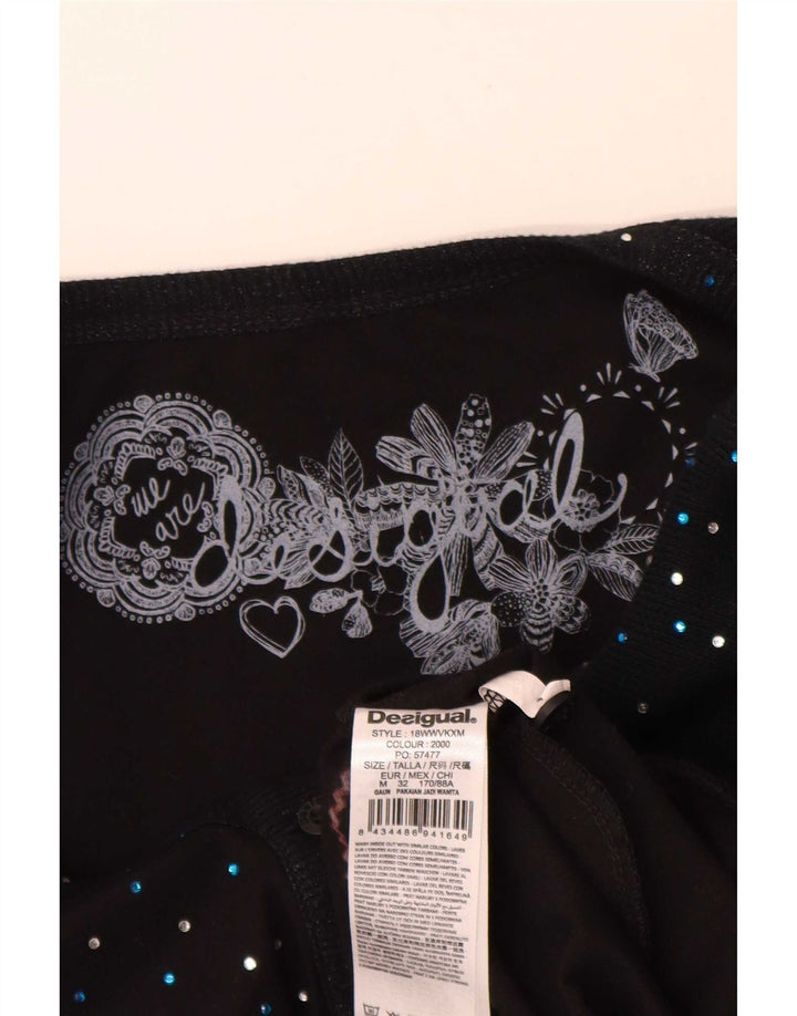 Desigual Damen Langarm-Blasenkleid UK 12 Medium Schwarz Geometrisch