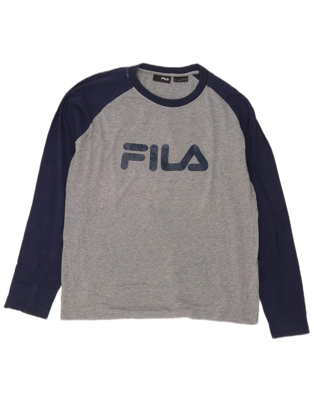 Fila Herren Grafik-Oberteil, langärmelig, klein, Grau, Colourblock-Baumwolle