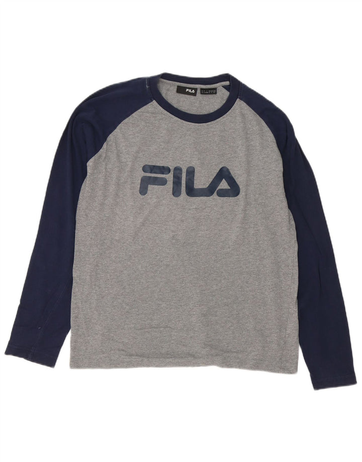 Fila Herren Grafik-Oberteil, langärmelig, klein, Grau, Colourblock-Baumwolle