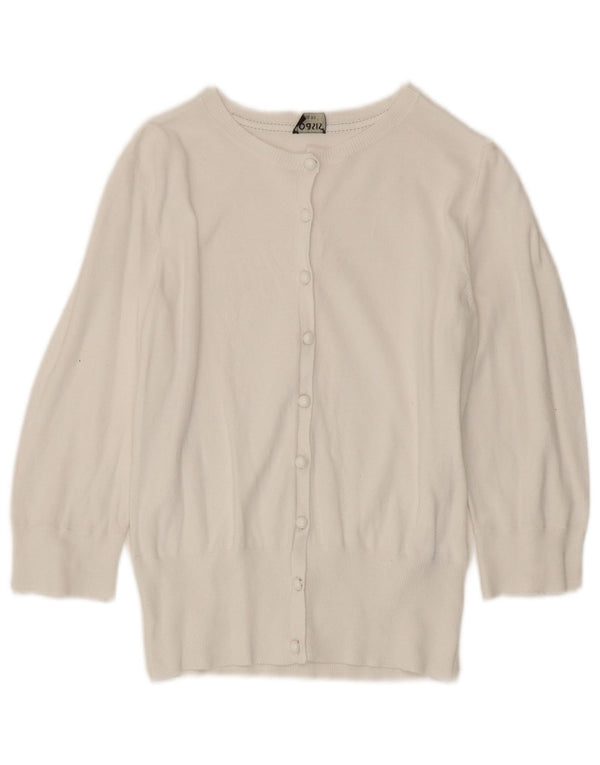 Oasis Damen-Strickjacke mit 3/4-Ärmeln, UK-Gr. 12, mittelweiße Baumwolle