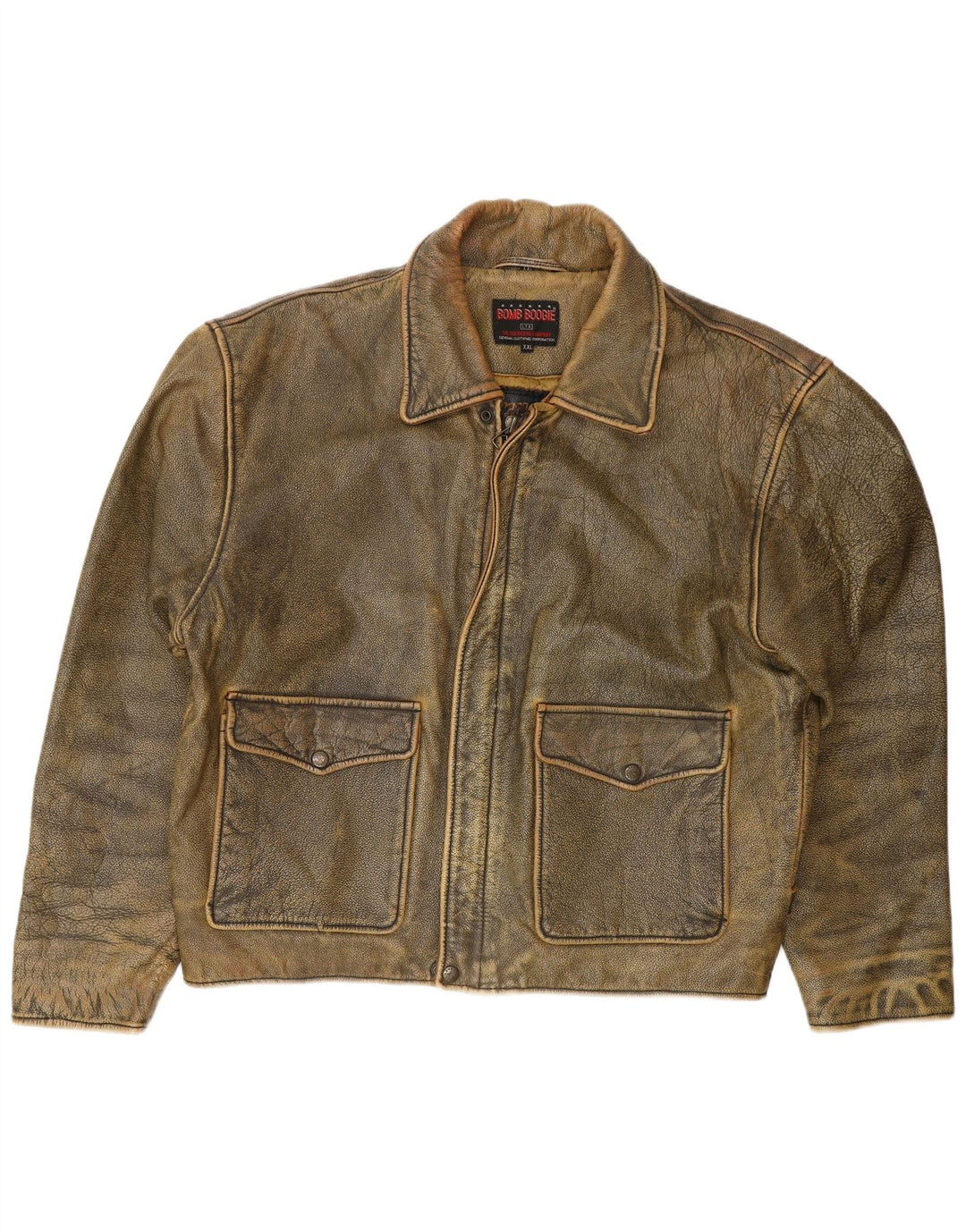 BOMB BOOGIE Herren Lederjacke UK 44 2XL Braunes Leder Biker