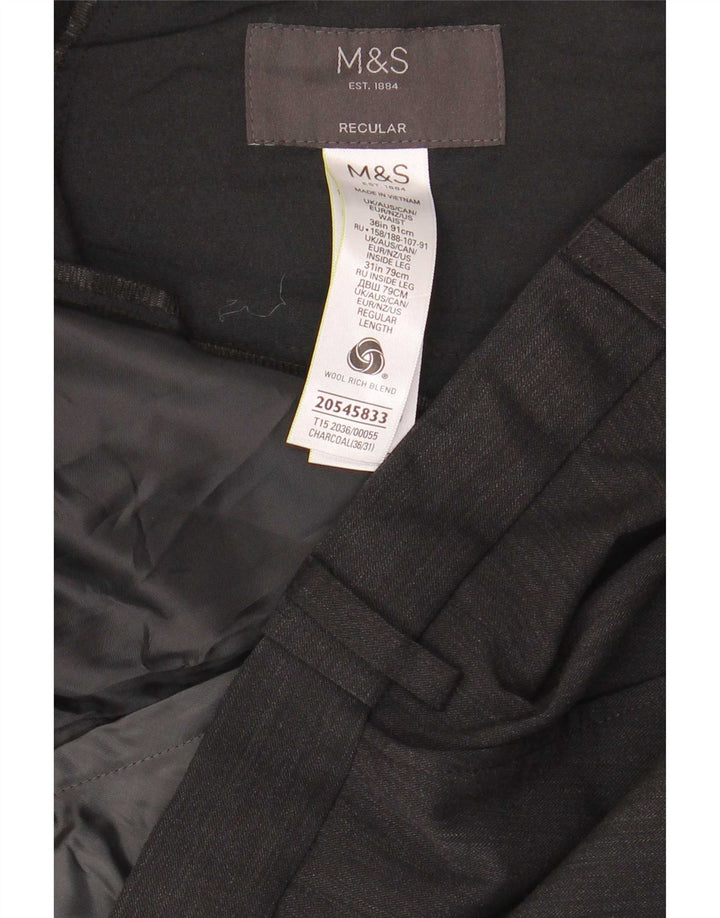 Marks & Spencer Herren-Anzughose in normaler Passform, W36, L31, graue Wolle