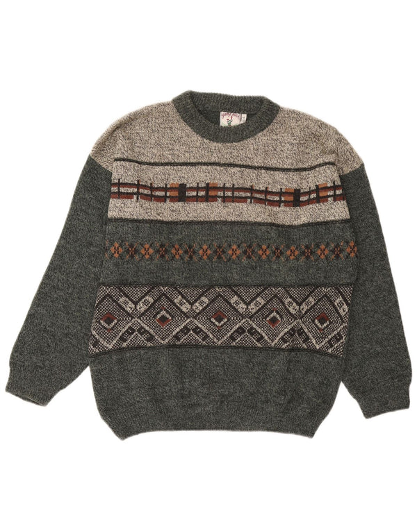 Vintage Herren Pullover mit Rundhalsausschnitt IT 50 Mittelgrau Geometrisch