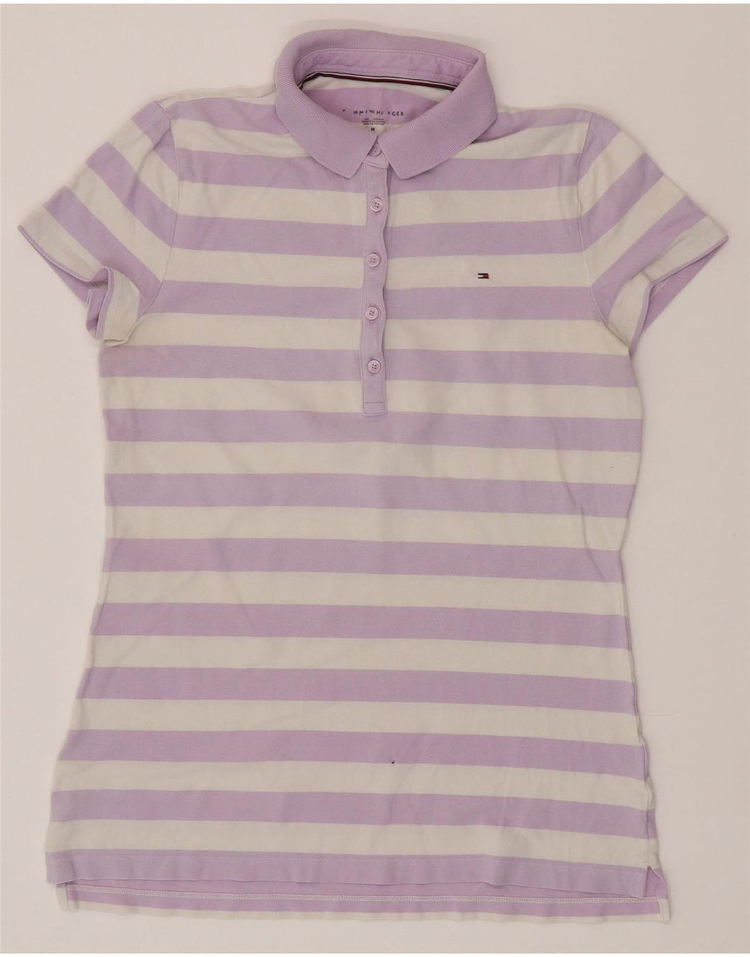 TOMMY HILFIGER Damen Poloshirt UK 12 Medium Lila gestreift