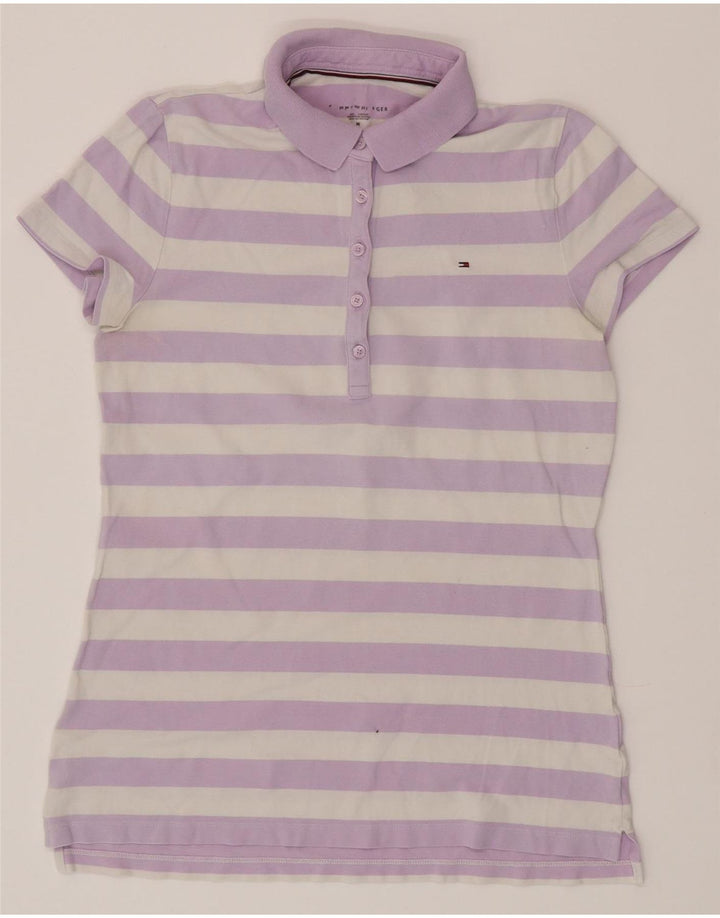TOMMY HILFIGER Damen Poloshirt UK 12 Medium Lila gestreift