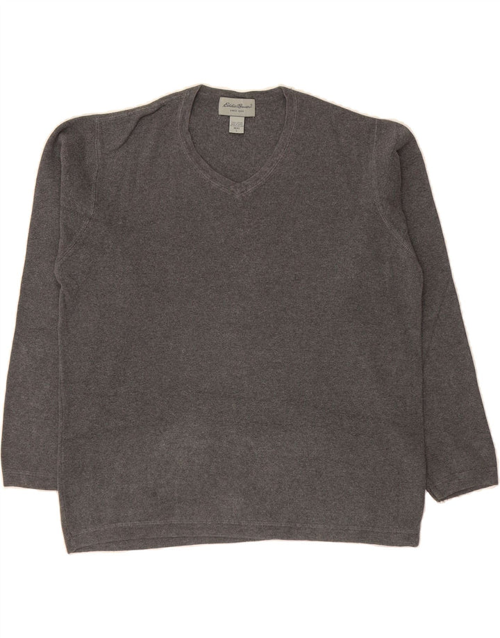 EDDIE BAUER Mens V-Neck Jumper Sweater Large Grey Cotton Vintage Eddie Bauer and Second-Hand Eddie Bauer from Messina Hembry 