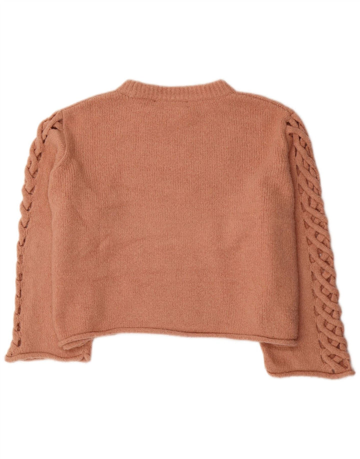 Zara Damen Crop Oversized Pullover mit Rundhalsausschnitt, UK 14, Mittelbraun