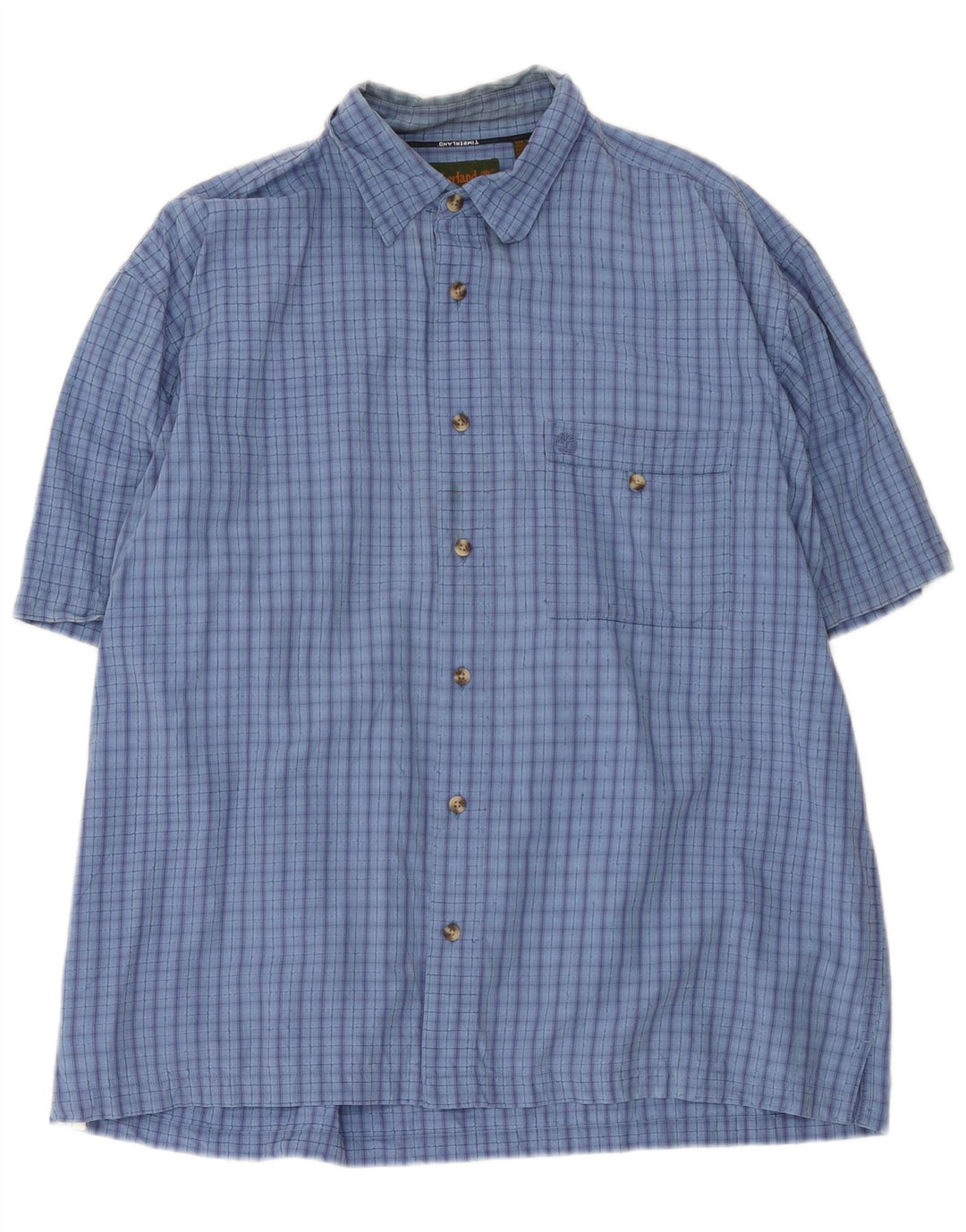 Timberland Herren Kurzarmhemd XL Blau kariert Baumwolle
