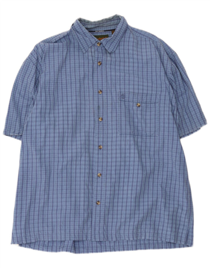 Timberland Herren Kurzarmhemd XL Blau kariert Baumwolle