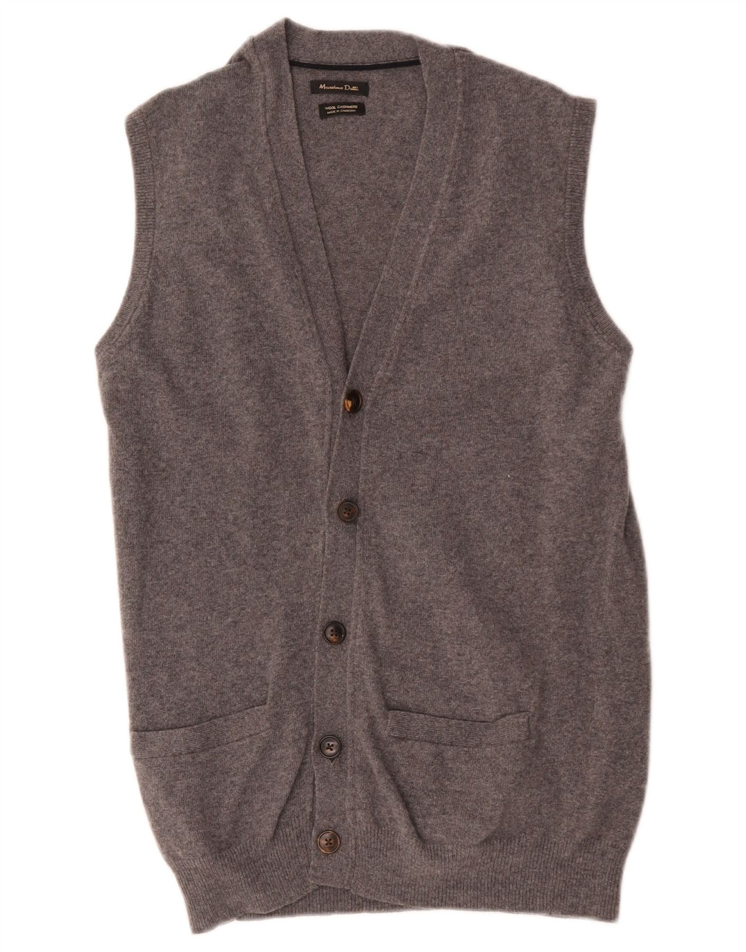 Massimo Dutti Ärmelloser Herren-Cardigan-Pullover aus mittelgrauer Wolle